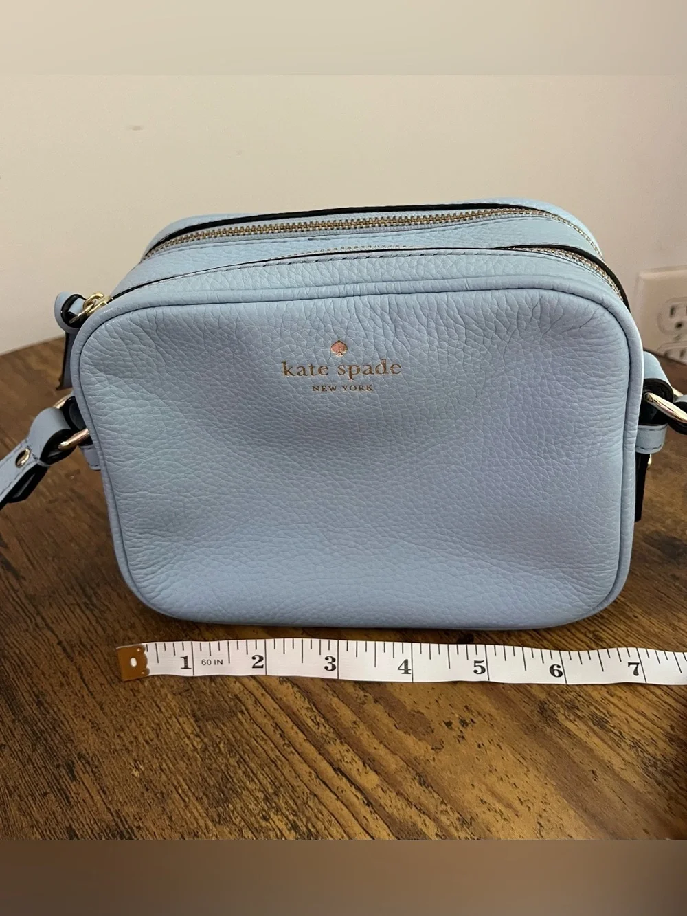 Kate Spade New York Light Blue Pebbled Leather Camera Crossbody Bag